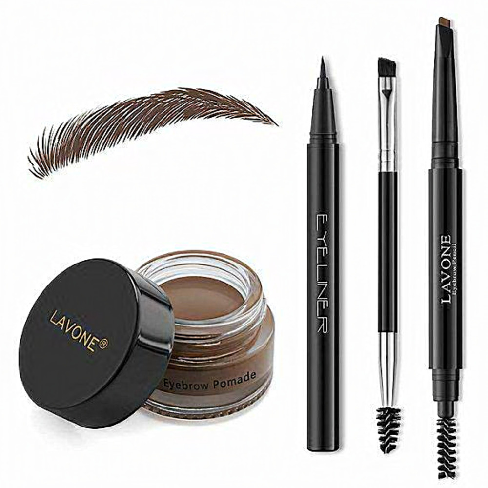 Dark Brown Stamp Trio Kit with‎ Waterproof Pencil , Eyeliner for Eyebrows Makeup